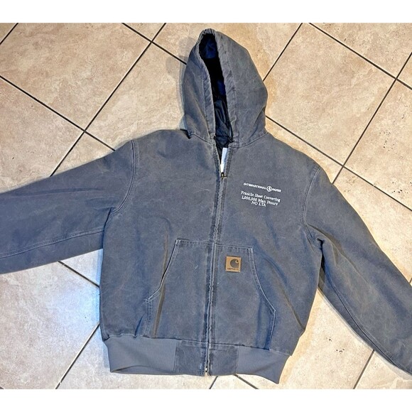 Vintage Carhartt Jacket Mens L Quilt Lined Hooded Cement Grey J06 CMT USA MADE - Picture 1 of 7